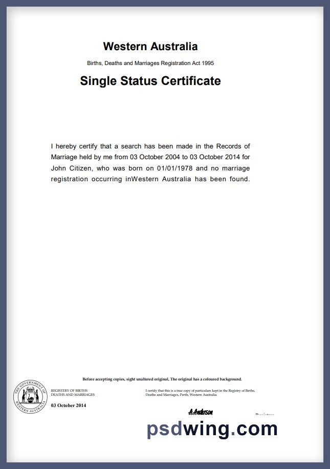 Australia Western Australia Divorce Certificate (Word)